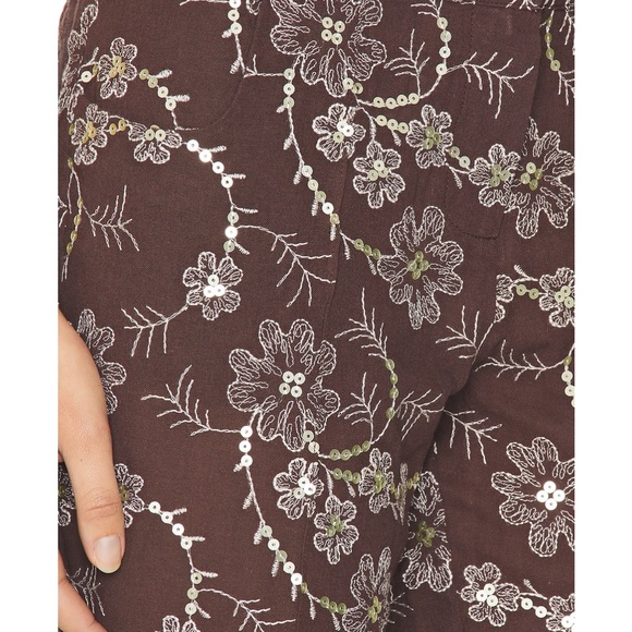 NWT SIEDRES Cera Floral Detailed Chocolate Brown Pants - Picture 6 of 8